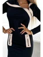 497-1 Dvojfarebné šaty s tromi zipsami - čierne a béžové 497-1 Dvojfarebné šaty s tromi zipsami - čierne a béžové