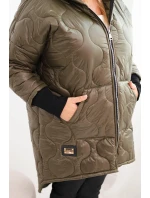 Dámske Plus veľkosť zimná bunda prešívané s kapucňou Khaki
