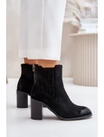 Ocieplane Botki Damskie Na Słupku Eko Zamszowe Czarne Gudra