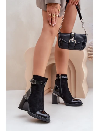 Botki Damskie Ocieplane Na Obcasie Słupku Z Ozdobną Klamrą D&A MR880-085 Czarne