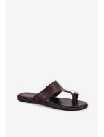 Dámské ploché eko kožené pantofle se zlatým detailem Čokoládové Lavessa