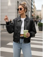 Dámska kožená bunda bomber black FashionStreet TY5566