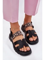 Skórzane Sandały Damskie Na Płaskim Obcasie Panterka Vinceza 66780 Czarne