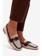 Dámske mokasíny Loafers s ozdobným prvkom, hnedo-béžové, Evelora Dámske mokasíny Loafers s ozdobným prvkom, hnedo-béžové, Evelora
