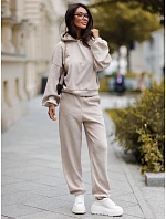 Dámska súprava z kordového úpletu s kapucňou a nohavicami, béžová, FashionStreet AY1248 Dámska súprava z kordového úpletu s kapucňou a nohavicami, béžová, FashionStreet AY1248