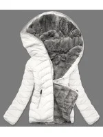 Dámska krátka obojstranná zimná bunda krémovo šedá (2M-21507) Dámska krátka obojstranná zimná bunda krémovo šedá (2M-21507)
