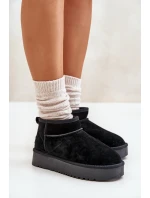 Skórzane Zamszowe Śniegowce Na Platformie Czarne Nereviana