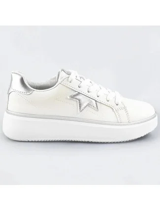 Bielo-strieborné šnurovacie tenisky sneakers s hviezdičkou (BB126L) Bielo-strieborné šnurovacie tenisky sneakers s hviezdičkou (BB126L)