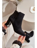 Ocieplane Botki Na Obcasie Słupku Z Lustrzanym Elementem Czarne Silvare