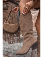 Skórzane Zamszowe Kozaki Kowbojki Damskie Ocieplane Khaki Urselle