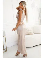 580-1 AURORA dlhé saténové šaty na jedno rameno s ružami - BEACH