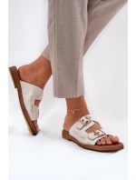 Kožené ploché papuče s prackami Zazoo 3020 Gold Scuffed Kožené ploché papuče s prackami Zazoo 3020 Gold Scuffed