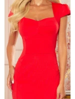 Červené dámske šaty v dĺžke midi s pekným výstrihom 318-1