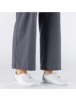 Dámske kožené ažurové slip-on topánky biele Rieker 43663-80