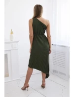 Plisované šaty s khaki kvetom