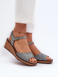 Damskie Sandały Na Koturnie Sergio Leone SK303 Biało-Czarne