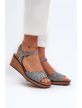 Damskie Sandały Na Koturnie Sergio Leone SK303 Biało-Czarne