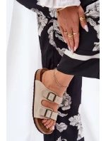 Zamszowe Klapki Damskie Z Klamrami Big Star RR274A391 Beżowe