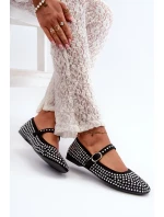 Ekologické semišové baleríny zdobené čiernymi kamienkami Tinara