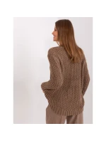 Hnedý dámsky sveter bez gombíkov s kockami (BA-SW-8001-1.16P) Hnedý dámsky sveter bez gombíkov s kockami (BA-SW-8001-1.16P)