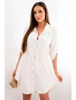 Šaty so zapínaním na gombíky a viazaním v páse fialové