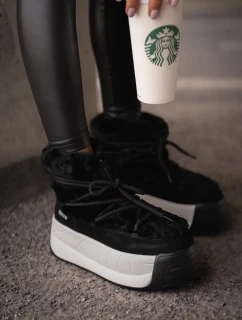 Dámske kožené snežnice s hrubou podrážkou a kožušinou Big Star Black