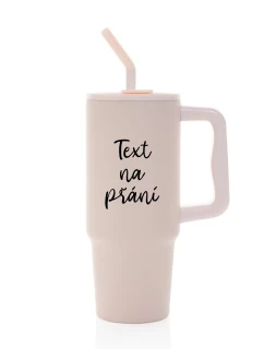 TEXT NA PŘÁNÍ - růžový cestovní termohrnek 900 ml  