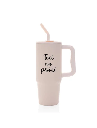 TEXT NA PŘÁNÍ - růžový cestovní termohrnek 900 ml  