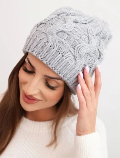 Dámska zimná vlnená čiapka s hrubým pleteným vzorom K458 sivá