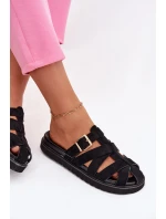 Dámské pantofle s pásky a zlatým sponou Černé Roselisse