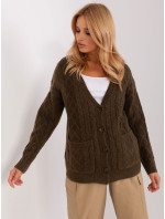 Khaki pletený sveter s gombíkmi