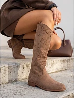 Dámske kovbojské topánky s priesvitným vzorom, svetlohnedé, FashionStreet ZY1468 Dámske kovbojské topánky s priesvitným vzorom, svetlohnedé, FashionStreet ZY1468