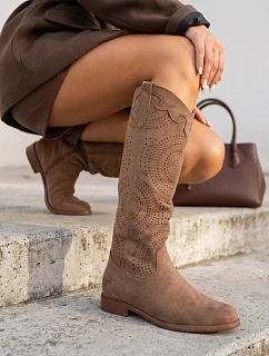 Dámske kovbojské topánky s priesvitným vzorom, svetlohnedé, FashionStreet ZY1468