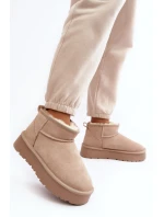 Modne Zamszowe Niskie Śniegowce Jasnobeżowe Nucca