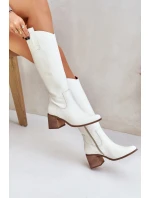 Skórzane Kozaki Przed Kolano Na Słupku Zazoo 3675 Białe