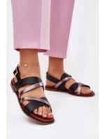 Sandały Damskie Na Płaskim Obcasie Z Paskami Sergio Leone SK086H Czarne