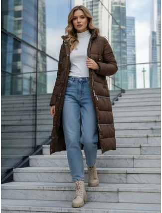 FashionStreet dámska zimná dlhá hnedá bunda TY5475