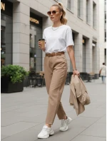 Dámske džínsy s opaskom mom fit béžové FashionStreet UY2880 Dámske džínsy s opaskom mom fit béžové FashionStreet UY2880