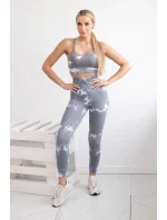 Fitness set top + legíny push up šedá + biela