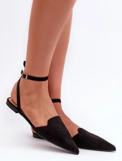 Wiązane Baleriny Eko Zamszowe Z Noskami W Szpic Czarne Ellesara