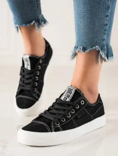Módne tenisky čierne dámske bez podpätku