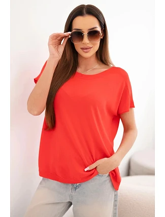 Dámska viskózna blúzka oversize s krátkymi rukávmi a okrúhlym výstrihom červená Dámska viskózna blúzka oversize s krátkymi rukávmi a okrúhlym výstrihom červená