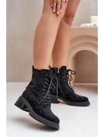 Zdobione Botki Workery Damskie Ocieplane D&A MR880-017 Czarne