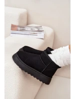 Śniegowce Damskie Na Platformie Ocieplane Futerkiem Czarne Vesirae