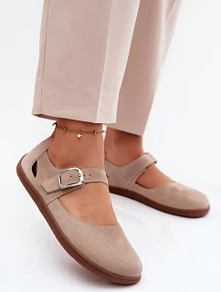 Semišové baleríny s remienkom Zazoo N1319 beige