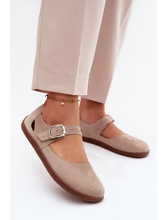 Semišové baleríny s remienkom Zazoo N1319 beige