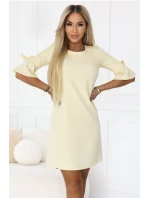 217-12 NEVA Dámske trapézové šaty so zaväzovaním na rukávoch - pastelovo žlté