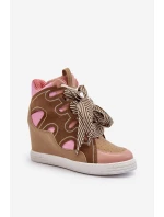 Damskie Sneakersy Na Koturnie Różowe Leoppa