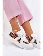 Sneakersy Damskie Z Panterką Na Platformie Białe Nativira