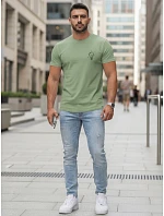 Pánske bavlnené tričko s minimalistickým potlačou, zelené, FashionStreet NX0137R